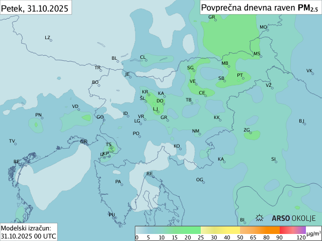 Napoved PM2,5 za danes