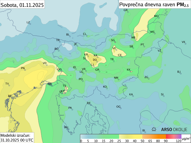 Napoved PM2,5 za jutri